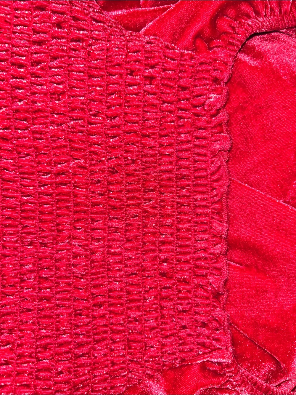 Vintage Style Red Velvet Smocked Puff Sleeve Babydoll Mini Dress - Picture 5 of 6